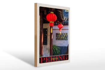 Panneau en bois voyage 30x40cm, lanterne rouge de culture de Pékin Chine 1