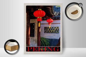 Panneau en bois voyage 30x40cm, lanterne rouge de culture de Pékin Chine 2