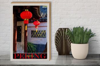 Panneau en bois voyage 30x40cm, lanterne rouge de culture de Pékin Chine 3