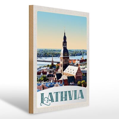 Wooden sign travel 30x40cm Lathvia view of city bridge