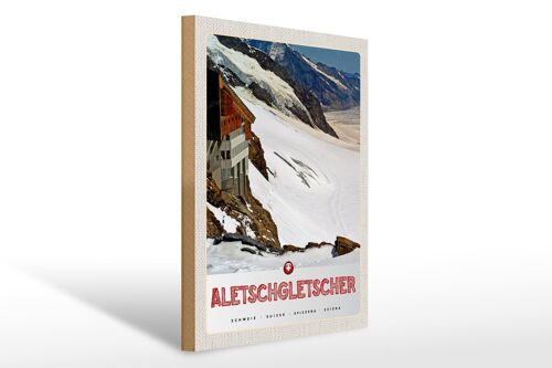 Holzschild Reise 30x40cm Aletschgletscher Schweiz Schnee Winter