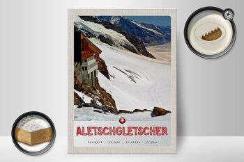 Panneau en bois voyage 30x40cm Glacier d'Aletsch Suisse neige hiver 2