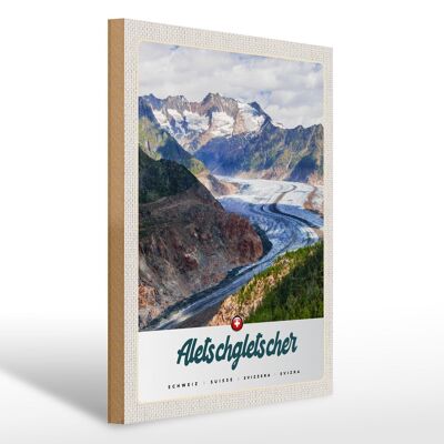 Cartel de madera viaje 30x40cm Glaciar Aletsch Suiza Montañas Invierno