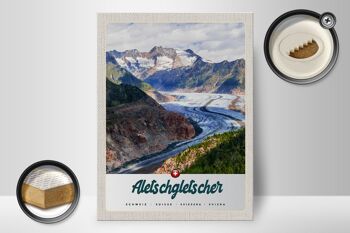 Panneau en bois voyage 30x40cm Glacier d'Aletsch Suisse Montagnes Hiver 2