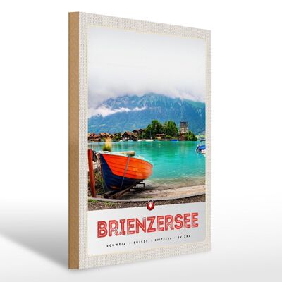 Cartel de madera viaje 30x40cm Lago Brienz Suiza construcción de barcos