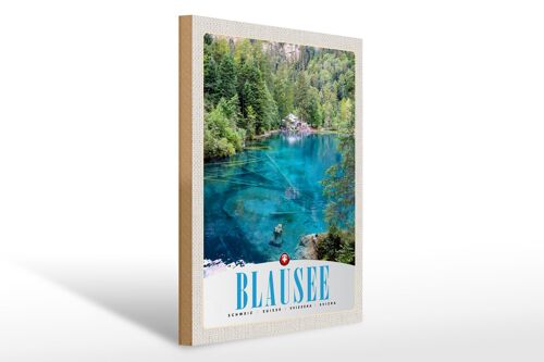 Holzschild Reise 30x40cm Blausee Schweiz Natur Wald Gebirge