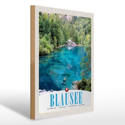 Cartel de madera viaje 30x40cm Blausee Suiza naturaleza bosque montañas