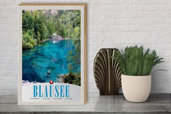 Panneau en bois voyage 30x40cm Blausee Suisse nature forêt montagnes 3