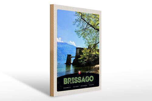 Holzschild Reise 30x40cm Brissago Schweiz Architektur Urlaub