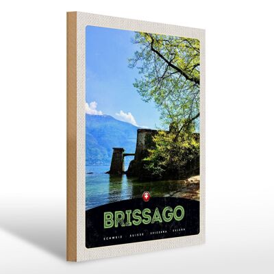 Cartel de madera viaje 30x40cm Brissago Suiza arquitectura vacaciones