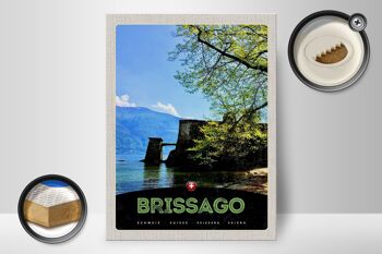 Panneau en bois voyage 30x40cm Brissago Suisse architecture vacances 2