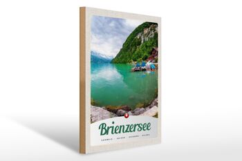 Panneau en bois voyage 30x40cm Lac de Brienz Suisse bateau montagnes 1