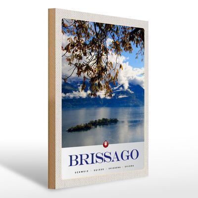 Cartello da viaggio in legno 30x40cm Brissago Svizzera vista lago natura