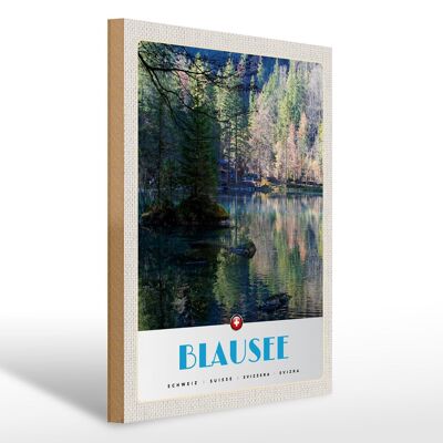 Holzschild Reise 30x40cm Blausee Schweiz Natur Wald Urlaub