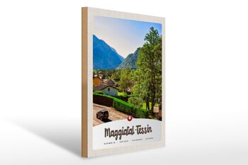 Panneau en bois voyage 30x40cm Maggiatal-Tessin Suisse ville montagnes 1