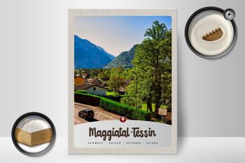 Panneau en bois voyage 30x40cm Maggiatal-Tessin Suisse ville montagnes 2