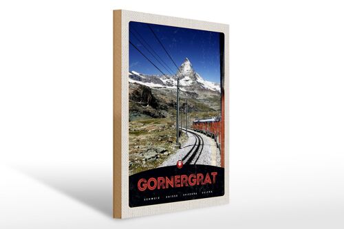 Holzschild Reise 30x40cm Gornergrat Schweiz Gebirge Schnee Bahn