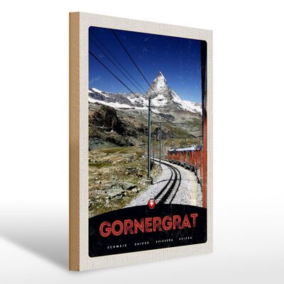 Cartello in legno da viaggio 30x40 cm Ferrovia della neve sulle montagne del Gornergrat Svizzera