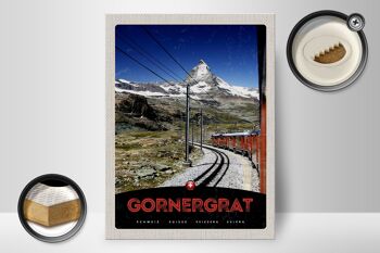 Panneau en bois voyage 30x40cm Gornergrat Suisse montagnes chemin de fer à neige 2