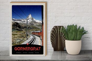 Panneau en bois voyage 30x40cm Gornergrat Suisse montagnes chemin de fer à neige 3