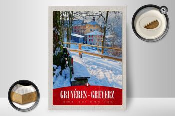 Panneau en bois voyage 30x40cm Gruyères Gruyères Suisse vacances à la neige 2