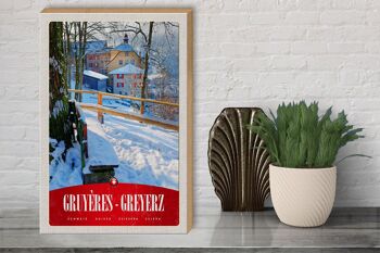 Panneau en bois voyage 30x40cm Gruyères Gruyères Suisse vacances à la neige 3