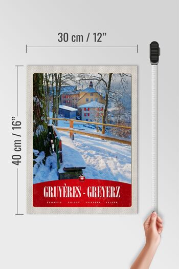 Panneau en bois voyage 30x40cm Gruyères Gruyères Suisse vacances à la neige 4