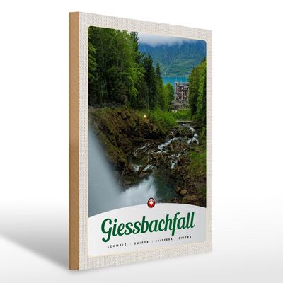 Cartel de madera viaje 30x40cm Gießbachfall bosque cascada naturaleza