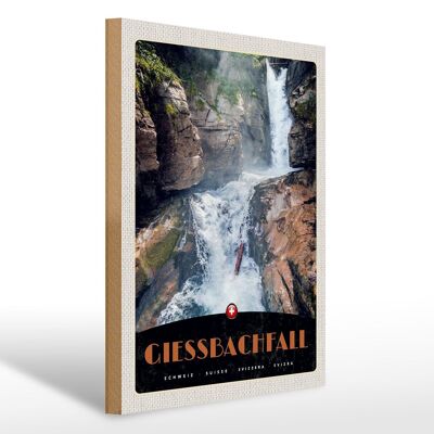 Holzschild Reise 30x40cm Gießbachfall Schweiz Wasserfall Natur