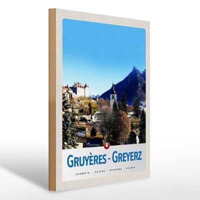 Cartello in legno da viaggio 30x40 cm Gruyeres Gruyeres Svizzera città