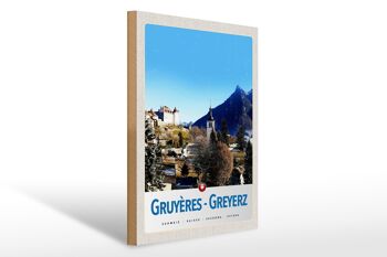 Panneau en bois voyage 30x40cm Gruyères Gruyères Suisse ville 1
