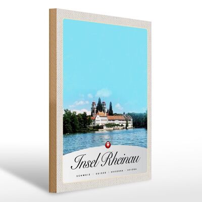 Panneau en bois voyage 30x40cm Île de Rheinau Europe Église Vacances