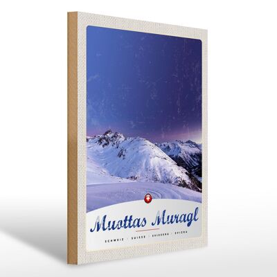 Cartel de madera viaje 30x40cm Muottas Muragl Suiza Invierno Nieve