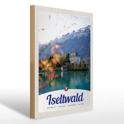 Cartello in legno da viaggio 30x40 cm Iseltwald Svizzera Europa Lago Natura