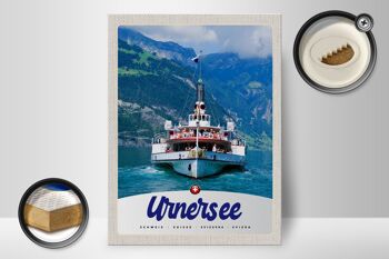 Panneau en bois voyage 30x40cm Lac d'Urner Suisse Europe bateau montagnes 2