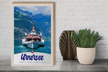 Panneau en bois voyage 30x40cm Lac d'Urner Suisse Europe bateau montagnes 3