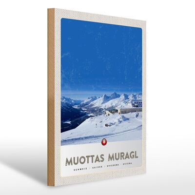 Cartel de madera viaje 30x40cm Muottas Murgal Suiza montañas nieve