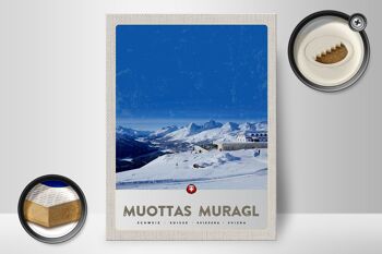 Panneau en bois voyage 30x40cm Muottas Murgal Suisse montagnes neige 2