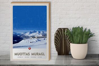 Panneau en bois voyage 30x40cm Muottas Murgal Suisse montagnes neige 3