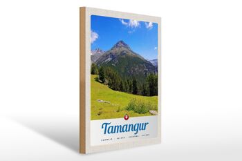 Panneau en bois voyage 30x40cm Tamangur Suisse montagnes forêt nature 1