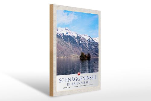 Holzschild Reise 30x40cm Schnäggeninsel in Brienzeresee Schweiz