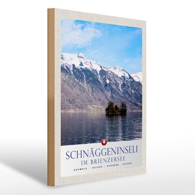 Cartello in legno da viaggio 30x40 cm Schnäggeninsel a Brienzeresee Svizzera