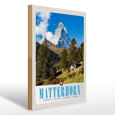 Cartel de madera viaje 30x40cm Matterhorn Suiza bosque montañas nieve