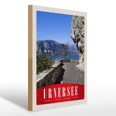 Wooden sign travel 30x40cm Urnersee Switzerland mountains nature trees