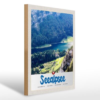 Cartel de madera viaje 30x40cm Seealpsee Suiza naturaleza bosques lago
