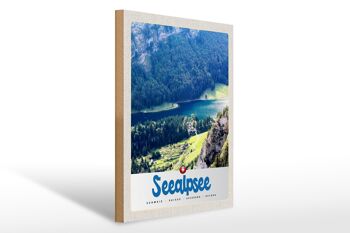 Panneau en bois voyage 30x40cm Seealpsee Suisse nature forêts lac 1