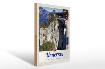 Panneau en bois voyage 30x40cm Lac d'Urner Suisse bus montagnes nature 1