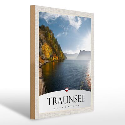Cartel de madera viaje 30x40cm Traunsee Austria lago naturaleza vacaciones