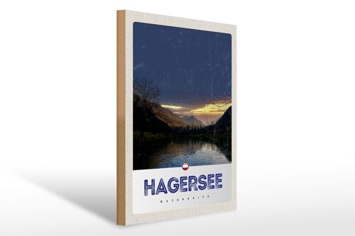 Holzschild Reise 30x40cm Hagersee Österreich Europa See Wald