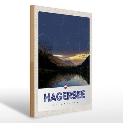 Holzschild Reise 30x40cm Hagersee Österreich Europa See Wald